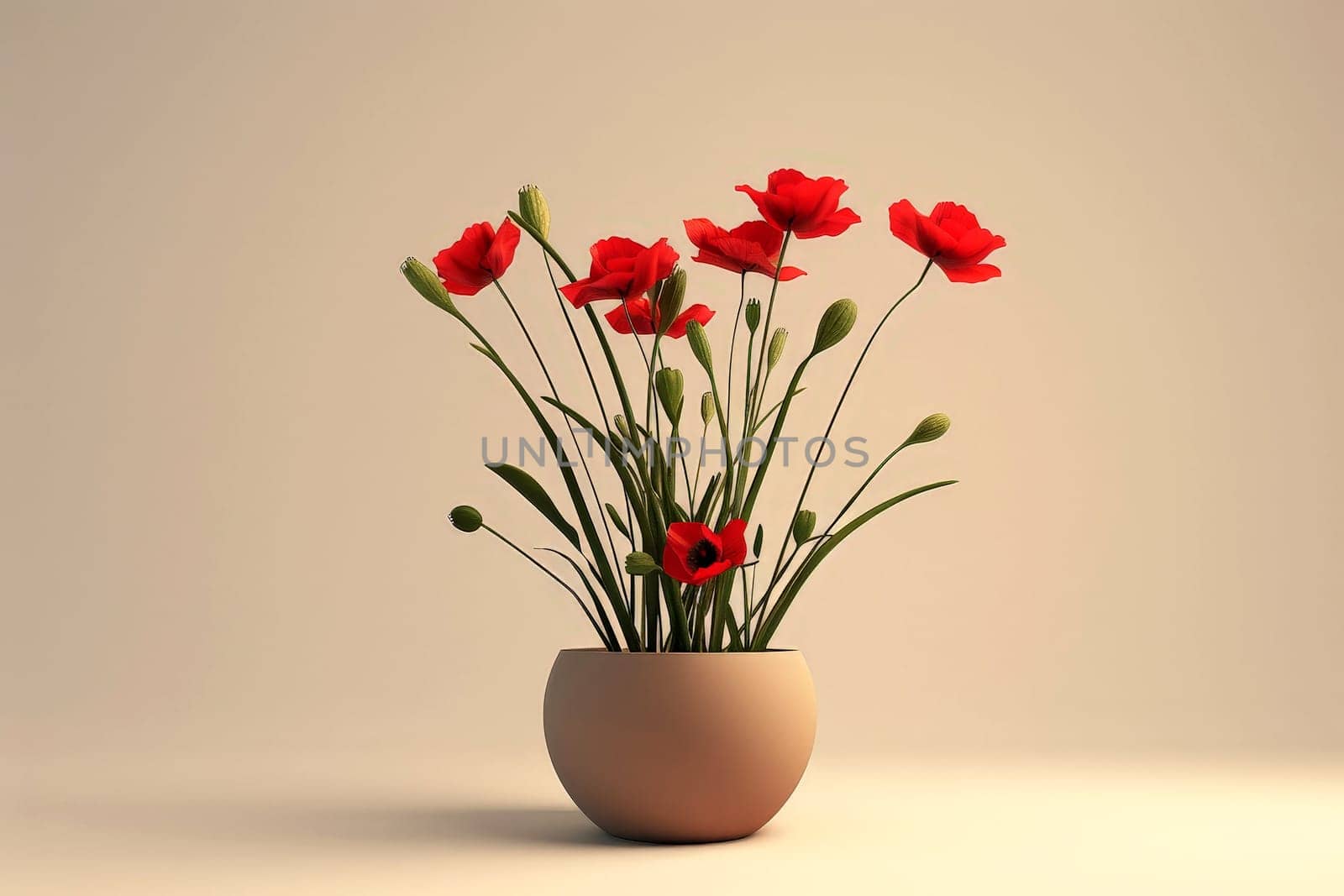 Poppy bouquet in a glass jar on isolated background. Generative AI.