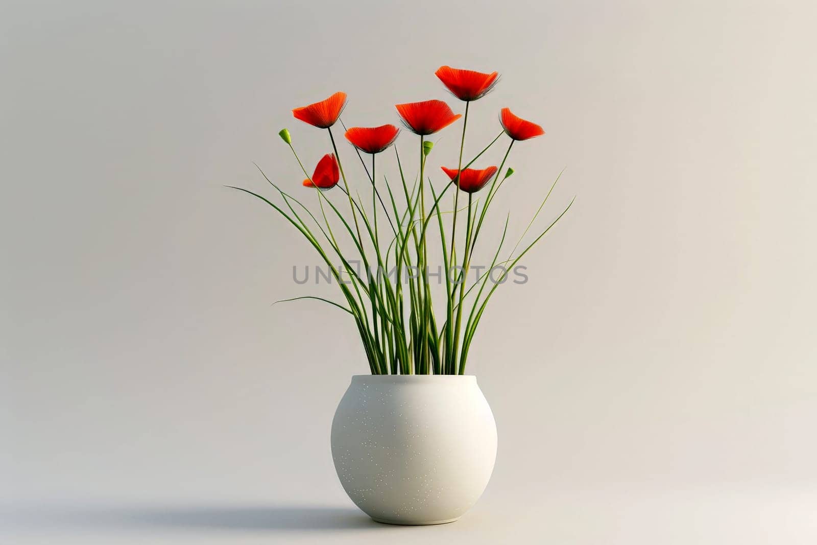 Poppy bouquet in a glass jar on isolated background. Generative AI.