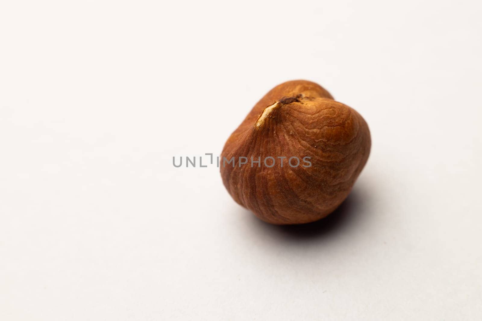 Hazelnut. Fresh organic peeled hazelnuts on a white background. Macro shot of a nut.