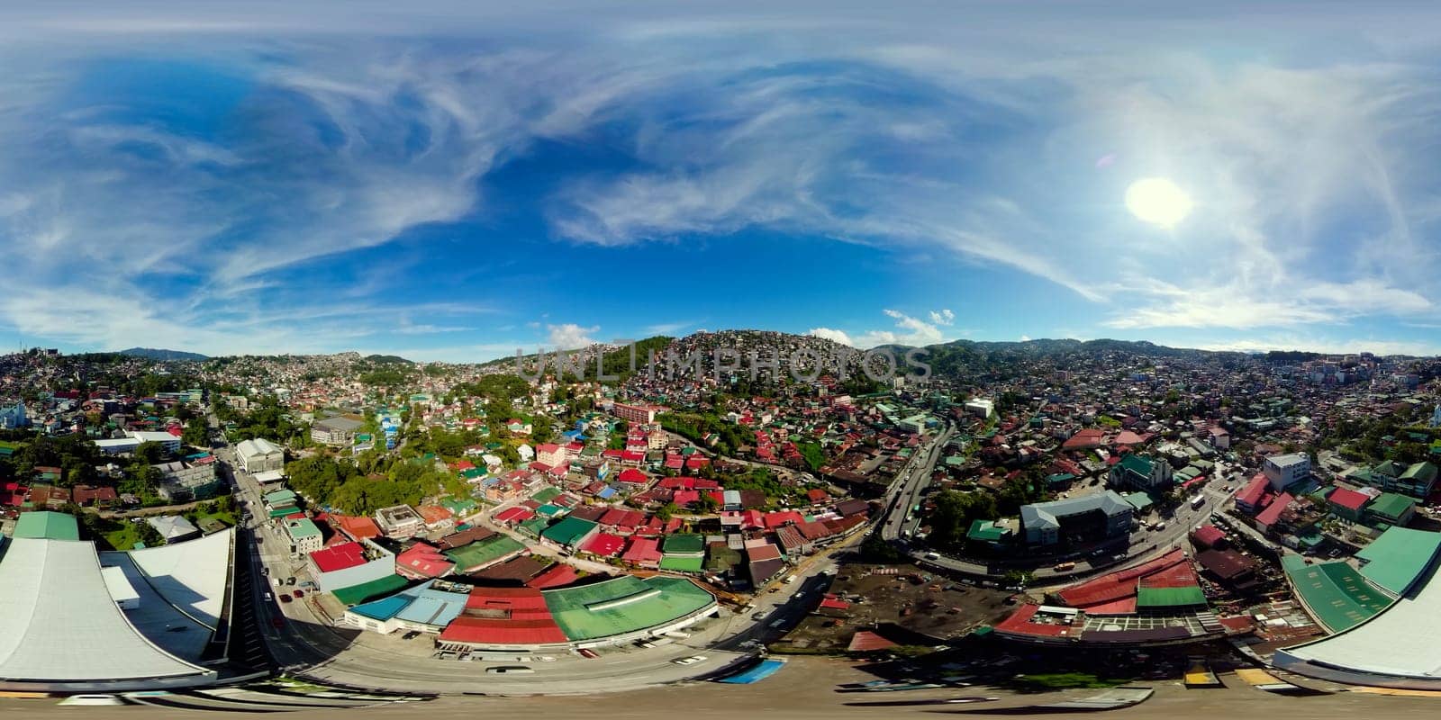 Residential area of Baguio City with colorful houses in a mountainous province. Philippines, Luzon. 360VR.