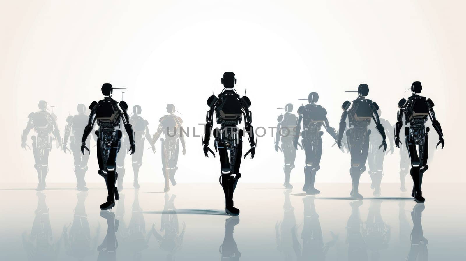 Futuristic robotics cartoon illustration - Generative AI. Robots, black, white, iron. by simakovavector