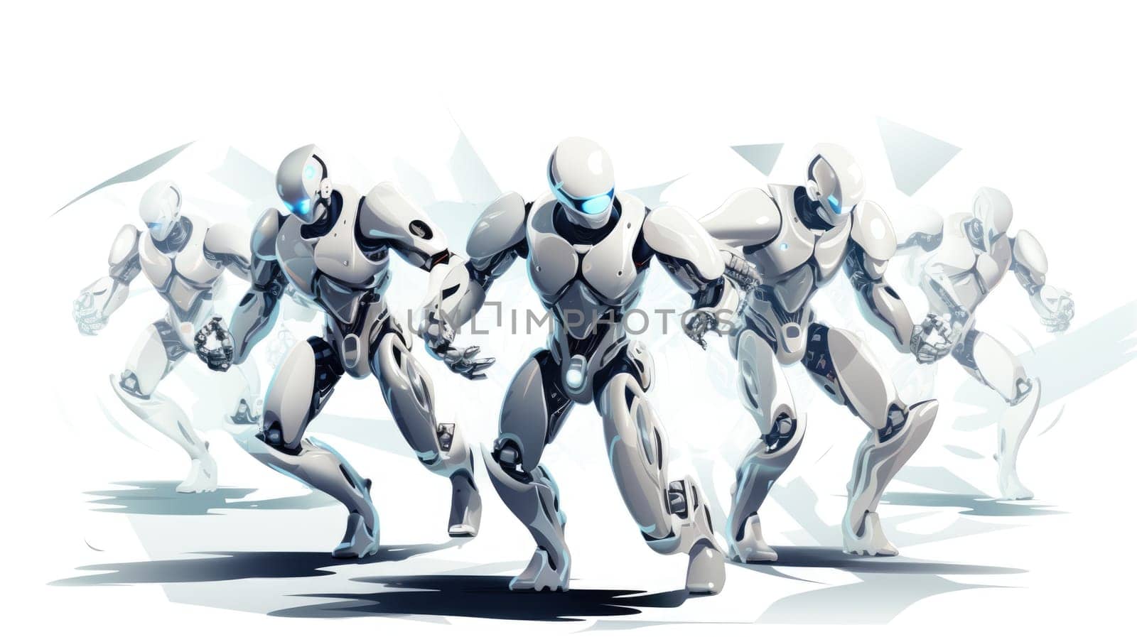 Futuristic robotics cartoon illustration - Generative AI. Robots, black, white, iron. by simakovavector