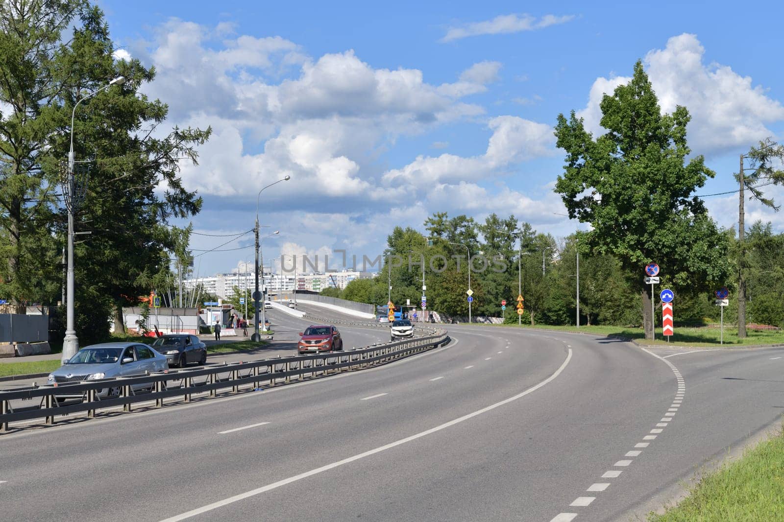 Moscow, Russia - July 30. 2023. Traffic on Panfilovsky Avenue in Zelenograd by olgavolodina