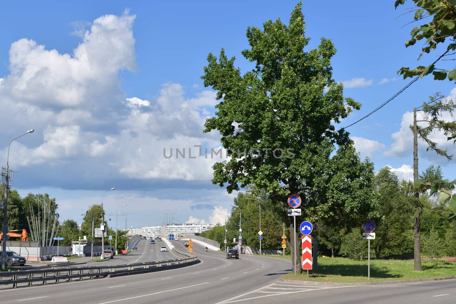 Moscow, Russia - July 30. 2023. Traffic on Panfilovsky Avenue in Zelenograd by olgavolodina