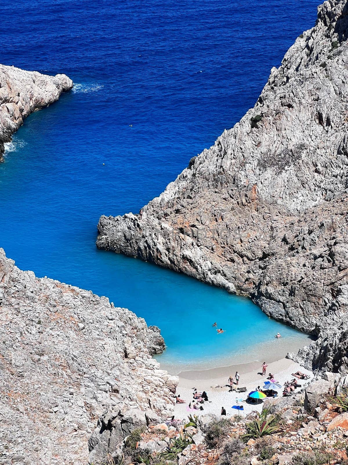 Seitan Liman beach view in Greek island of Crete by padgurskas
