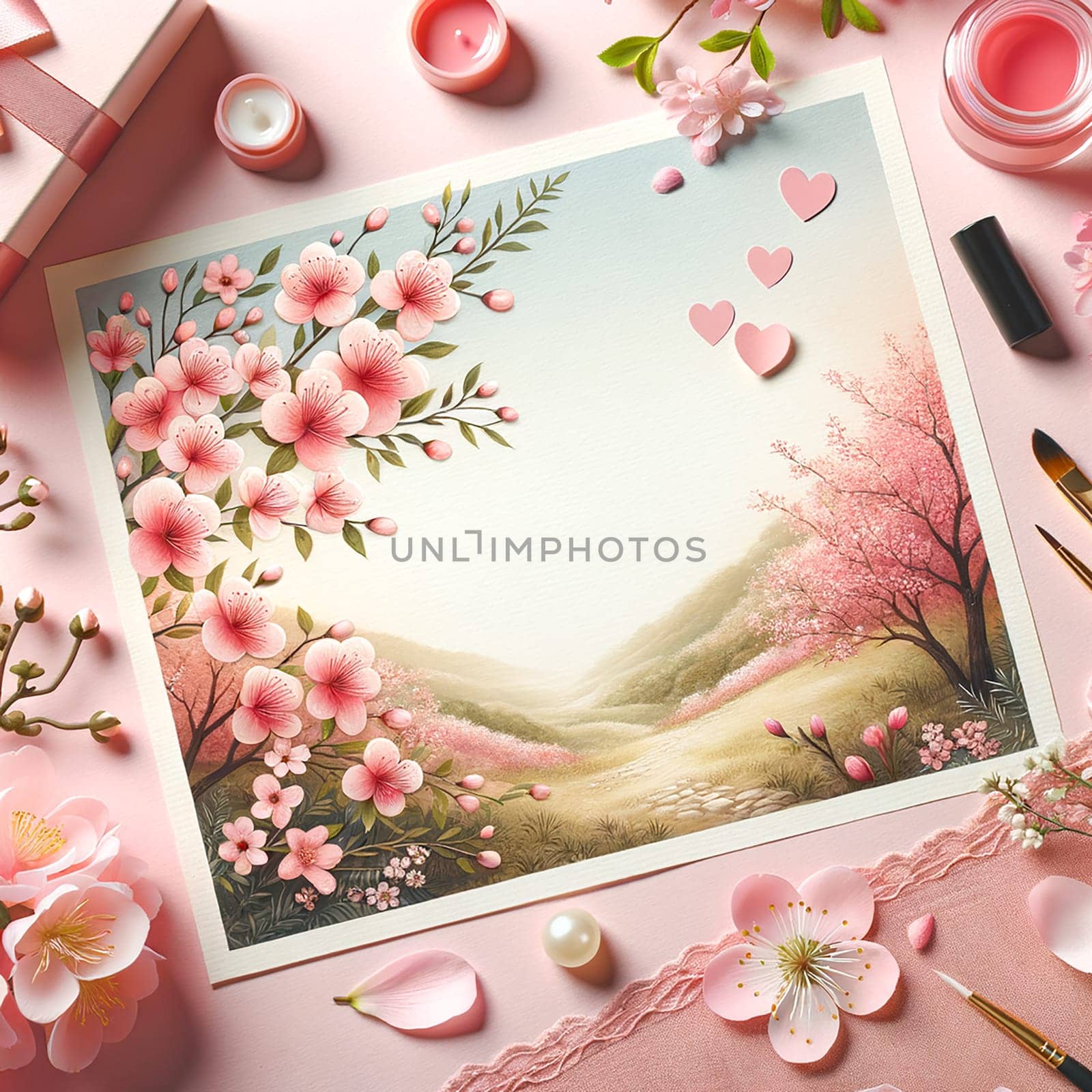 Spring Blossoms: Pink Floral Greeting Card for Woman's Day