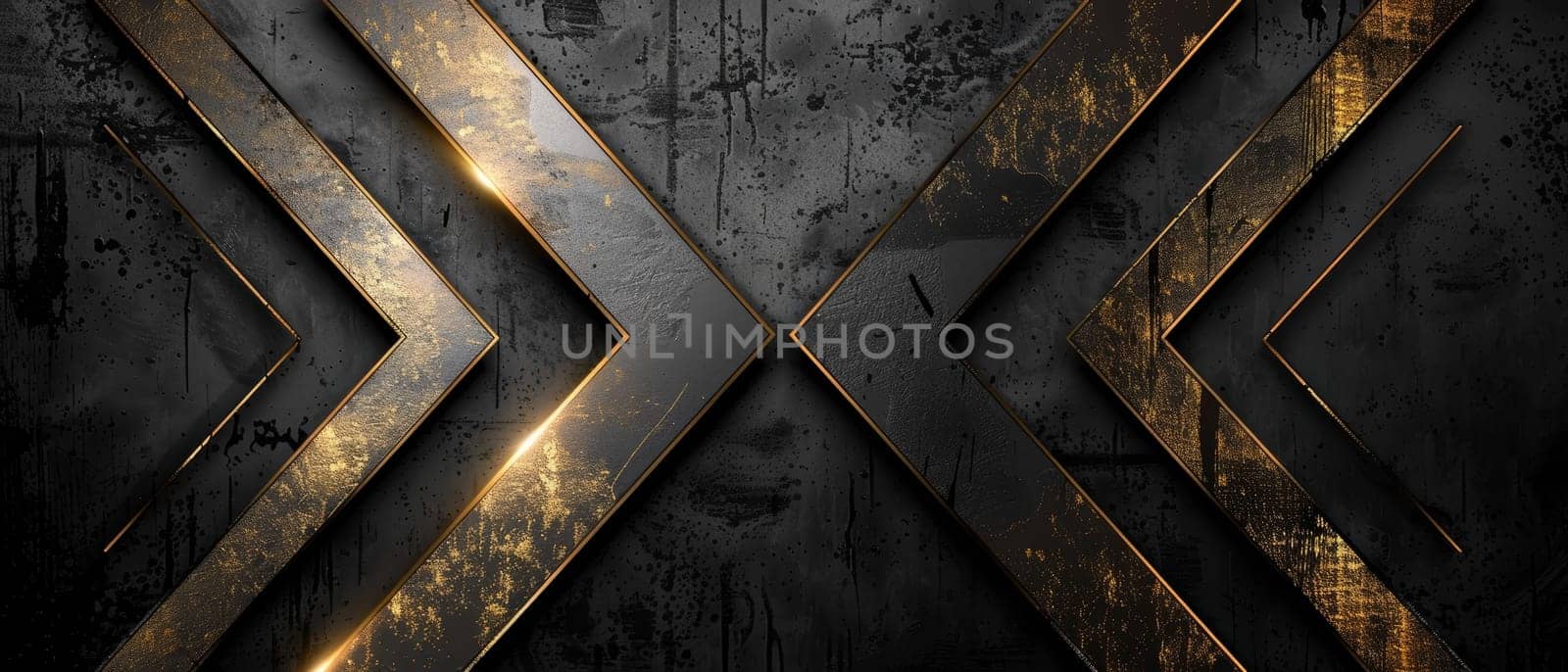 A wide image featuring crossed golden stripes over a grungy black textured background, merging opulence with edginess. by sfinks