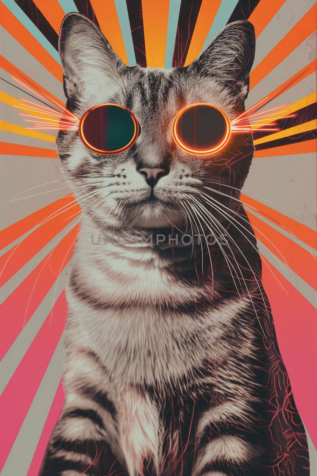 Cat with lasers from eyes. Minimal collage fashion concept
