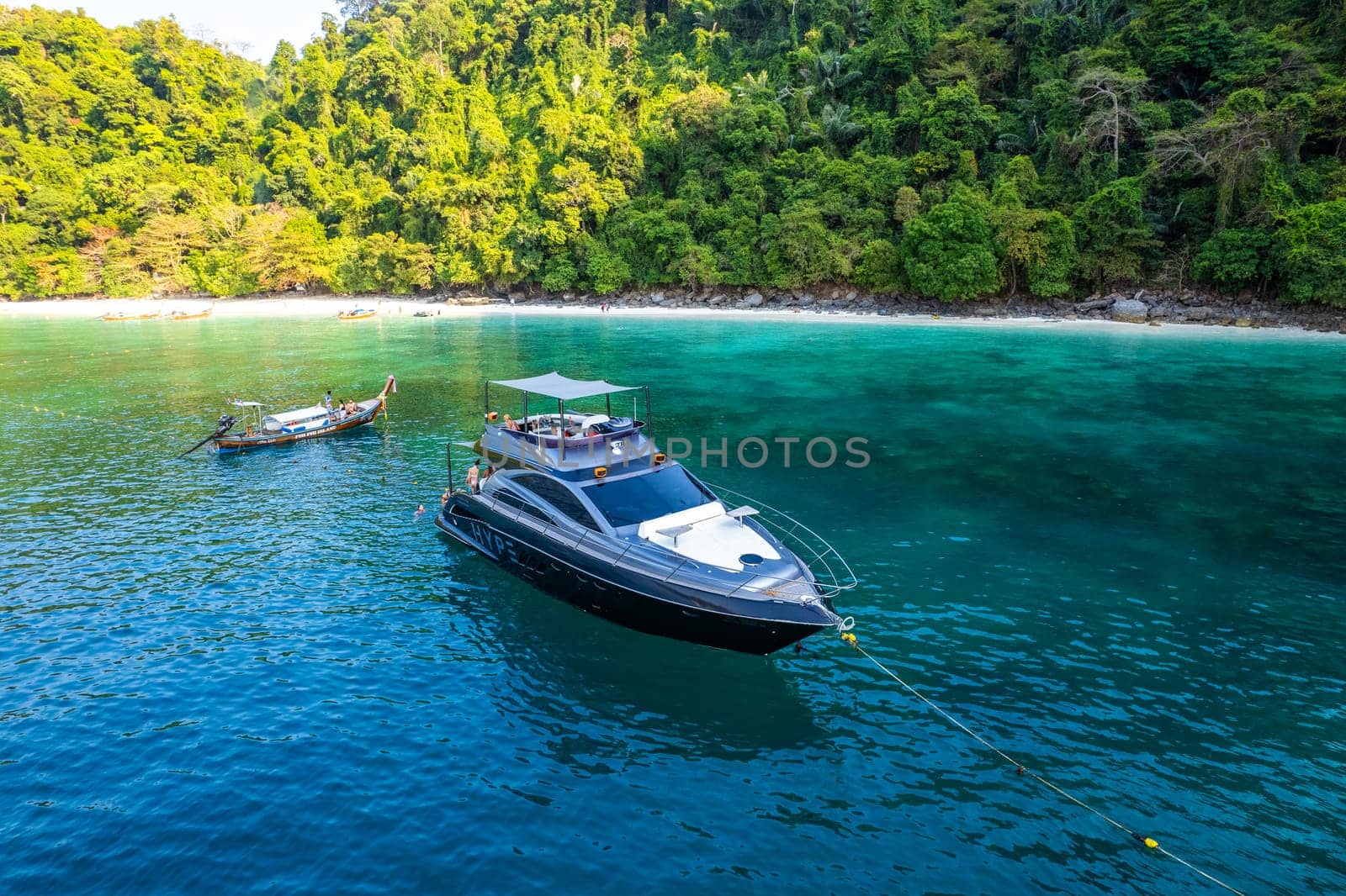 Aerial view of monkey beach in Koh Phi Phi island in Krabi, Thailand, south east asia