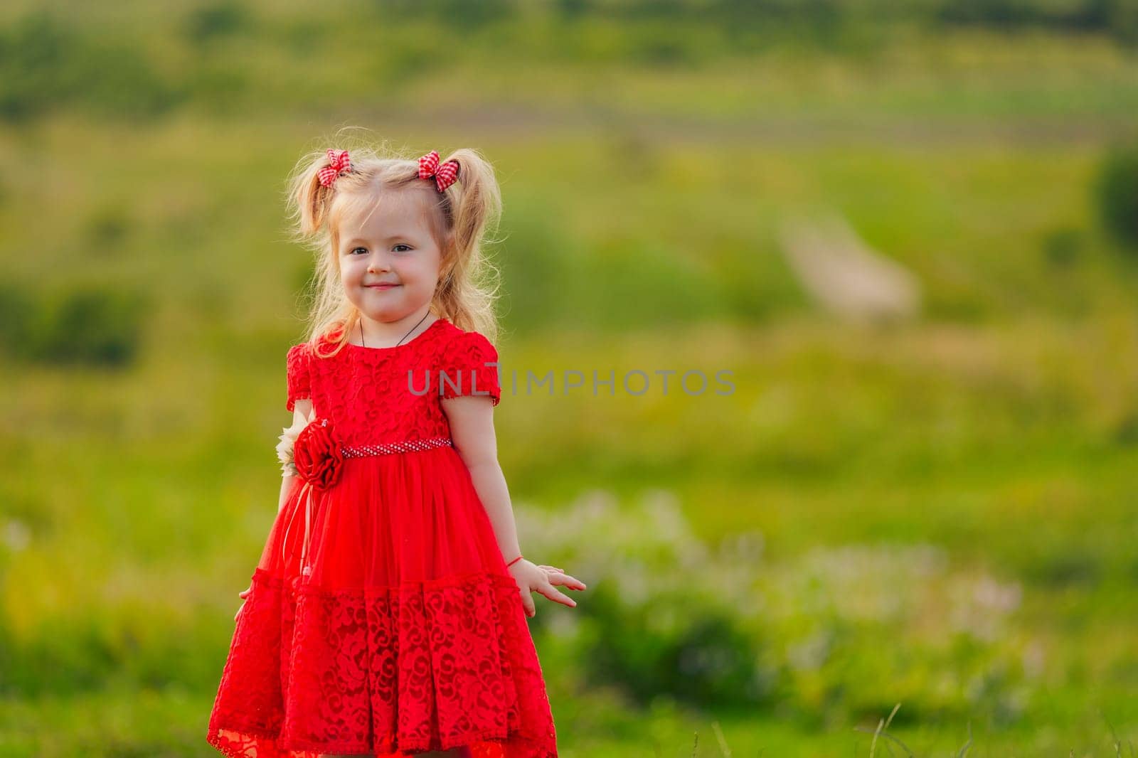 little girl in a red dress by zokov