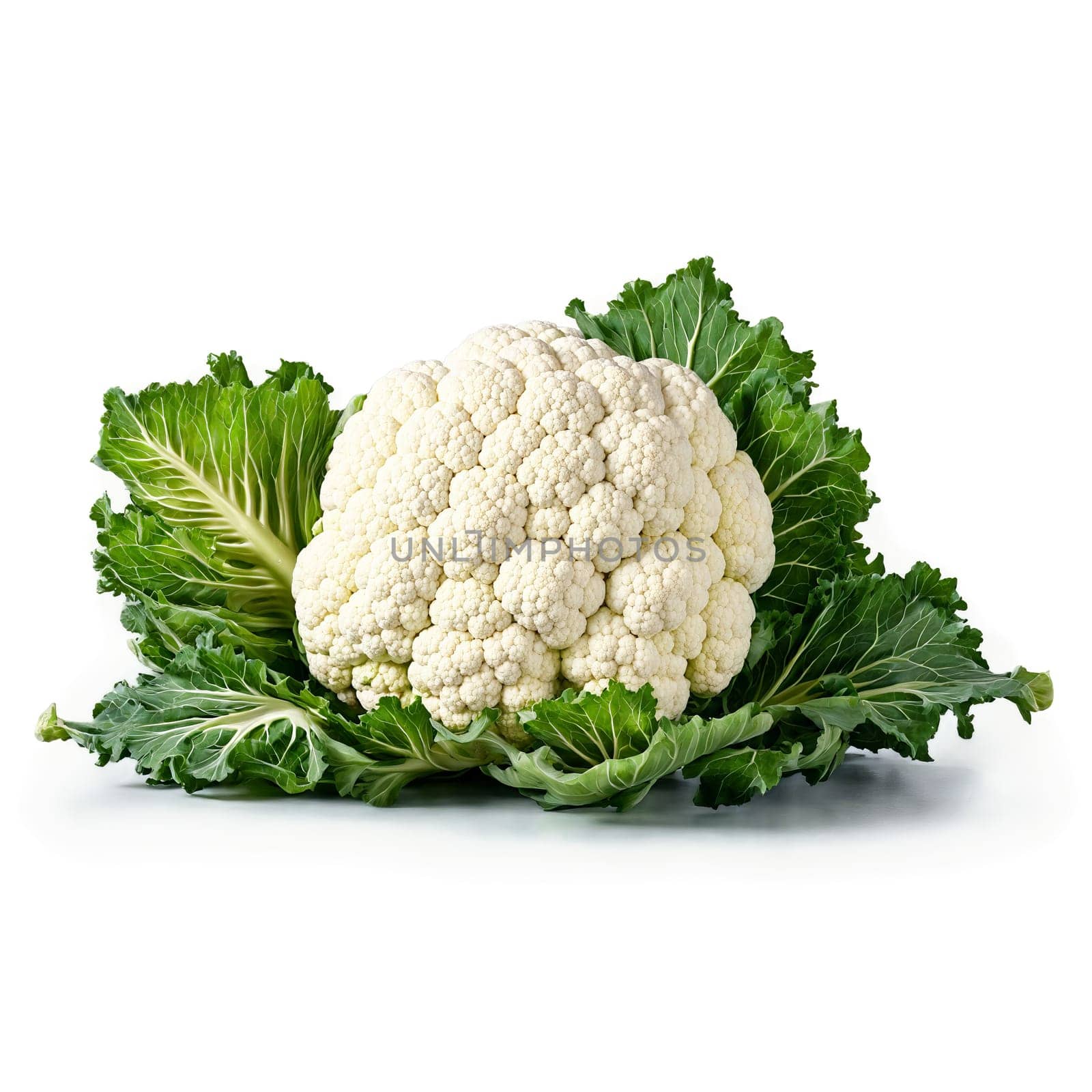 Cauliflower with florets and leaves in scattered dynamic composition Food and culinary concept by panophotograph