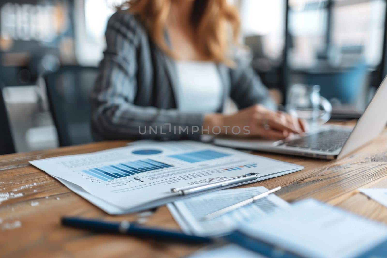 Business financial concept. Woman working at office.