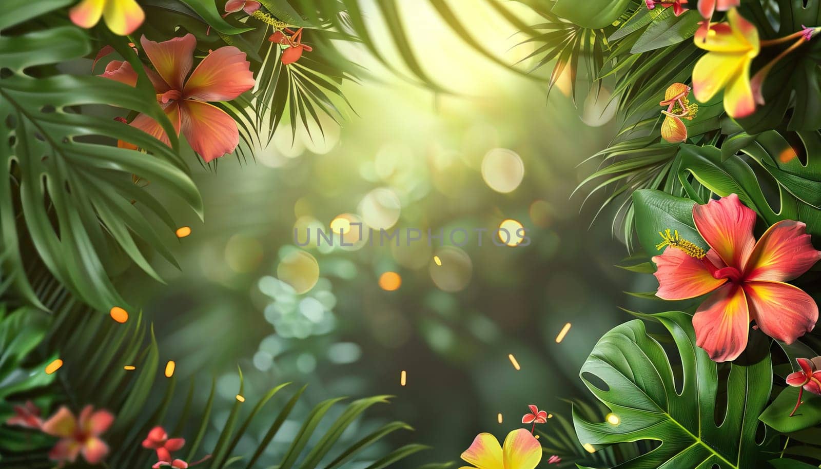 A tropical scene with a pink background and a large orange on the right by AI generated image by wichayada