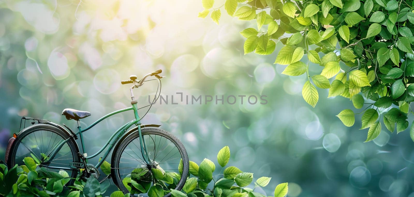 A bicycle is sitting in a field of green grass by AI generated image by wichayada