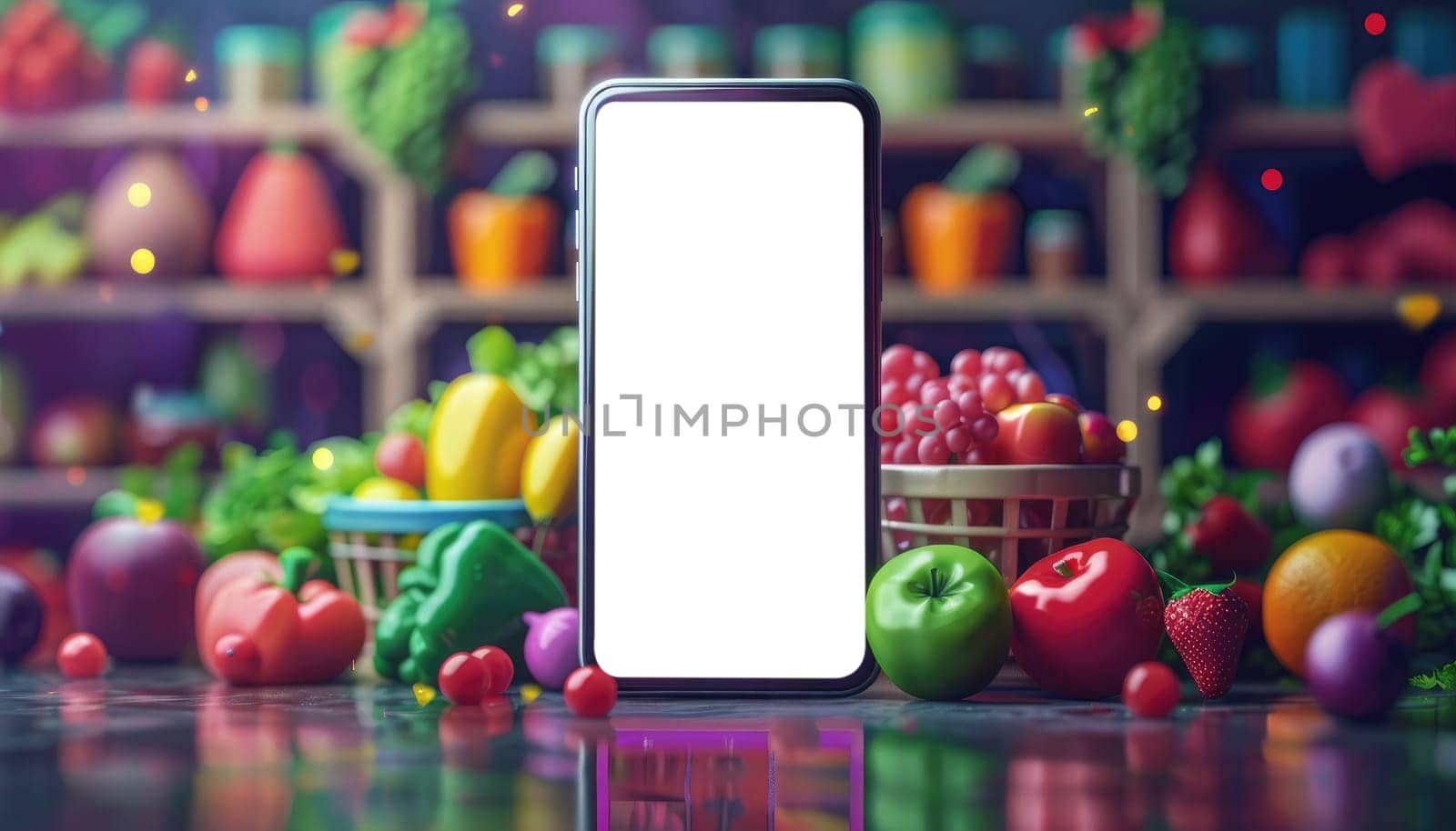 A phone is displaying a list of fruits and vegetables by AI generated image.