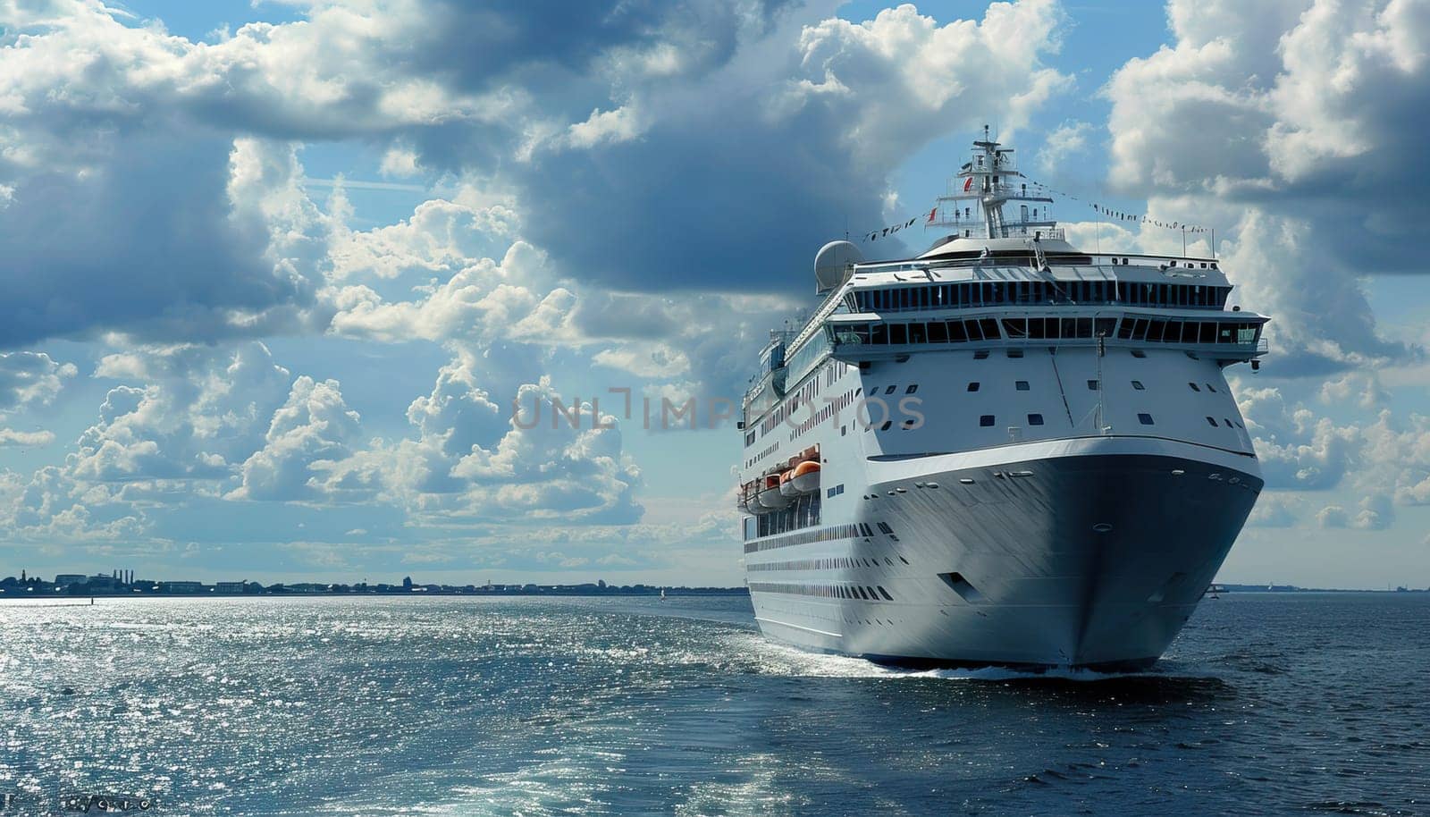 A large cruise ship is sailing in the ocean by AI generated image.