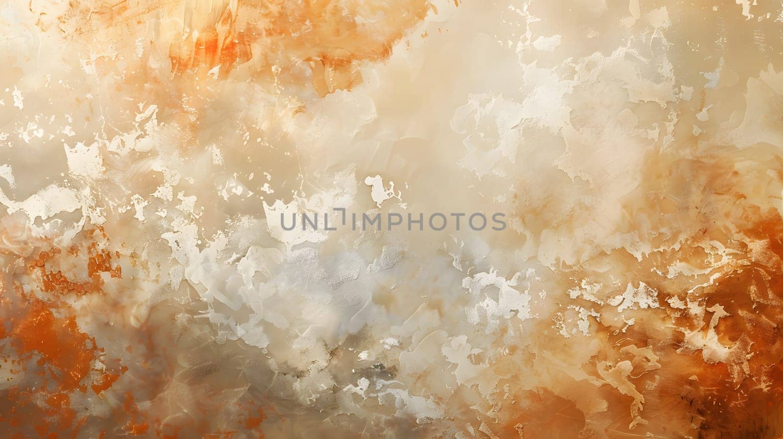 An artistic representation of a cloudy amber sky, with cumulus clouds resembling petals. The natural landscape includes trees and plants creating a beautiful pattern