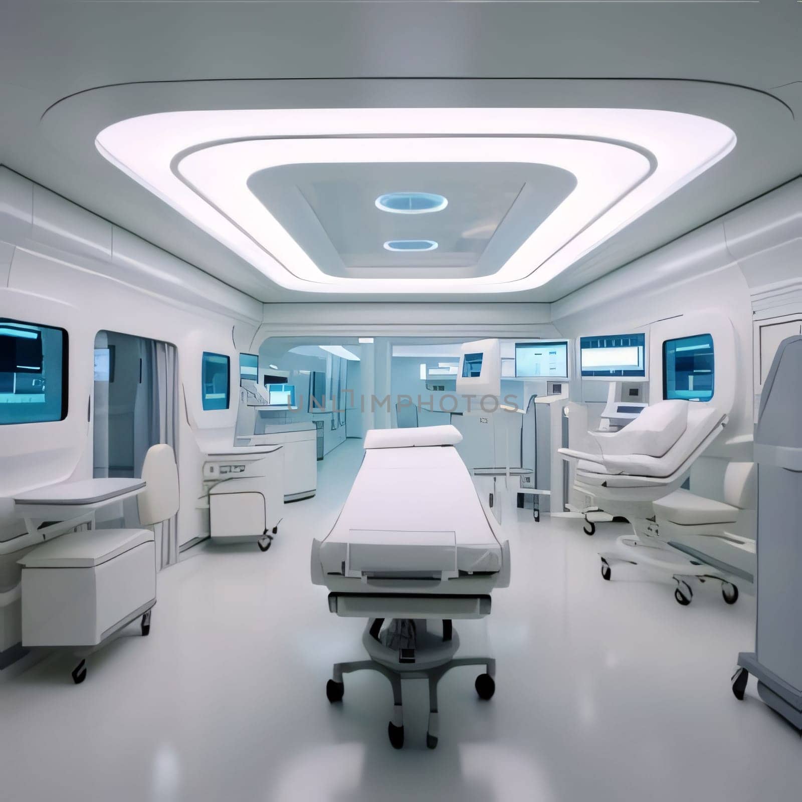 Hospital and doctors help: Interior of a modern medical office. 3D Rendering.