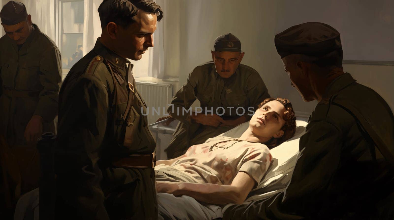Hospital and doctors help: Turkish soldiers in Istanbul Archaeological Museum.