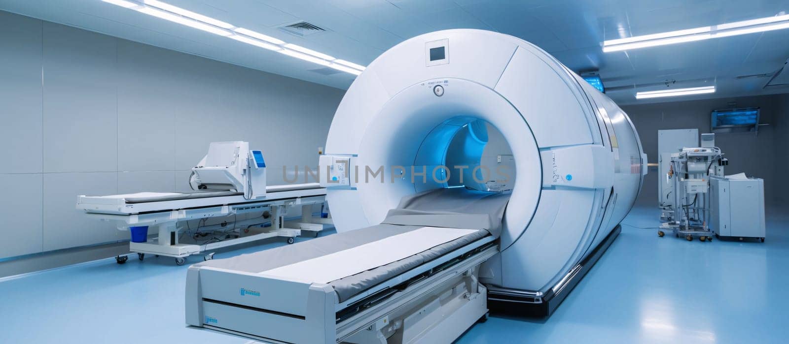 Hospital and doctors help: CT scanner in hospital. Modern medical equipment. Diagnostic and diagnosis