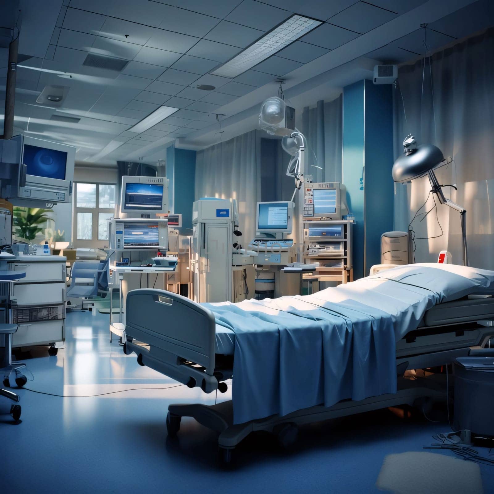 Hospital and doctors help: Interior of a modern hospital room. 3d rendering image.