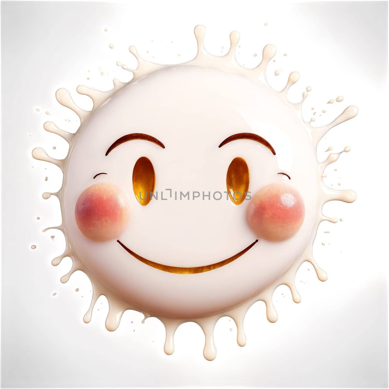 Smiling Face A smiling emoji face formed from milk splashes with droplets flying around by panophotograph