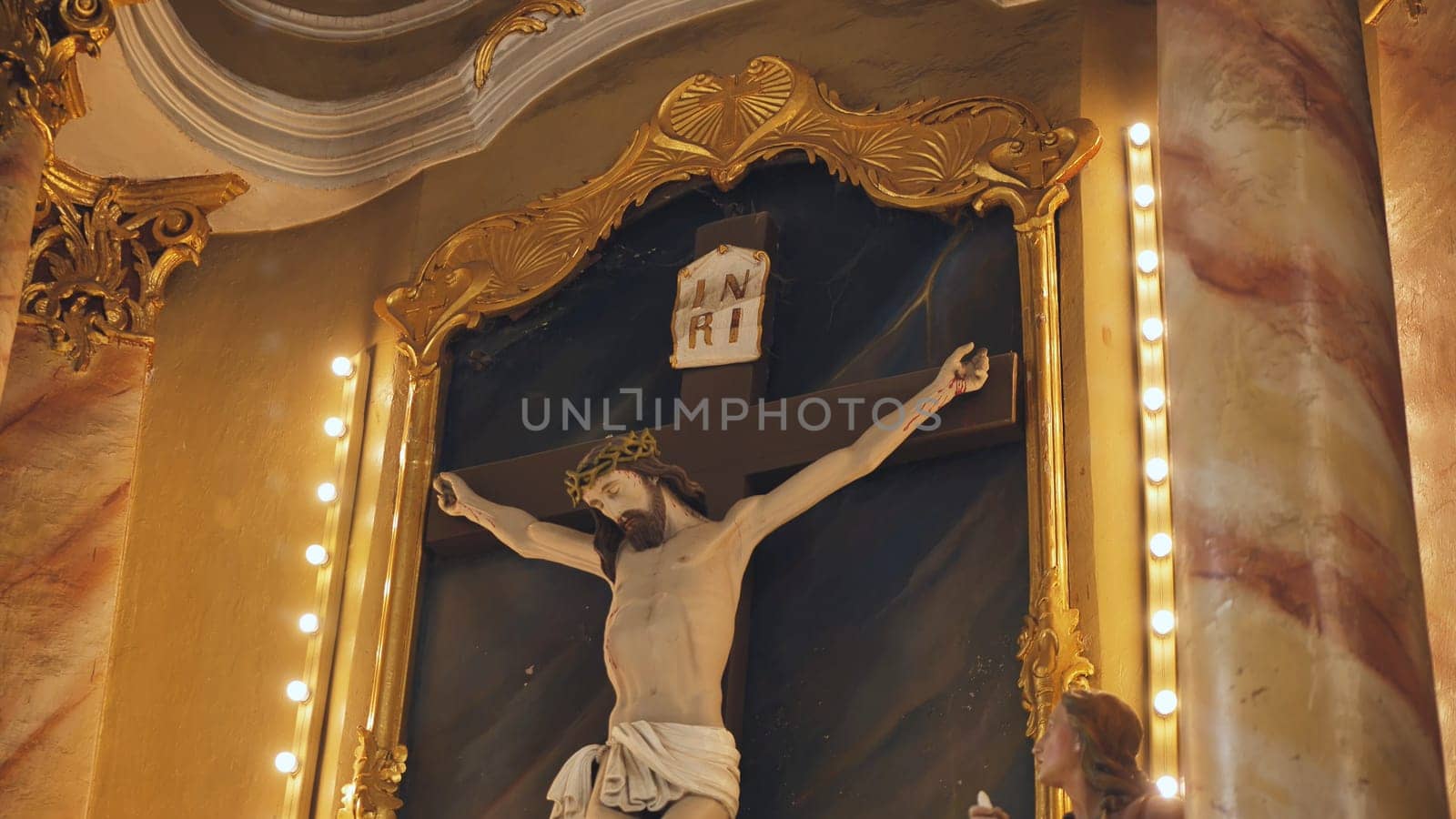 The crucifixion of Jesus in a Catholic church