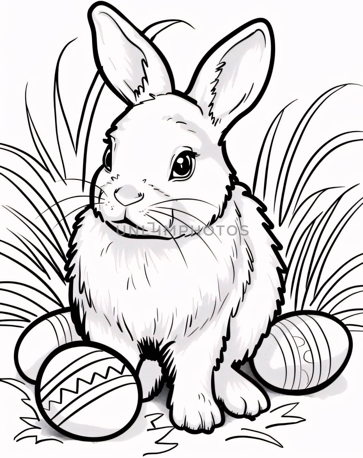 Easter bunny with eggs in the grass. Vector illustration for coloring book. by ThemesS