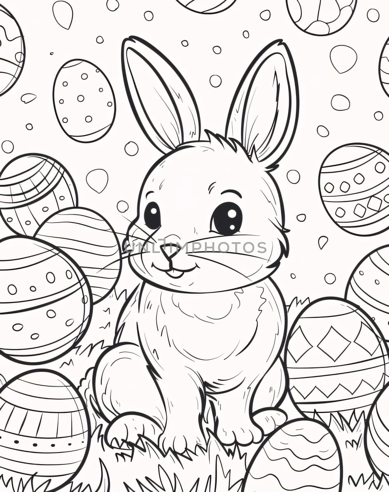 Easter bunny and eggs. Black and white illustration for coloring book. by ThemesS