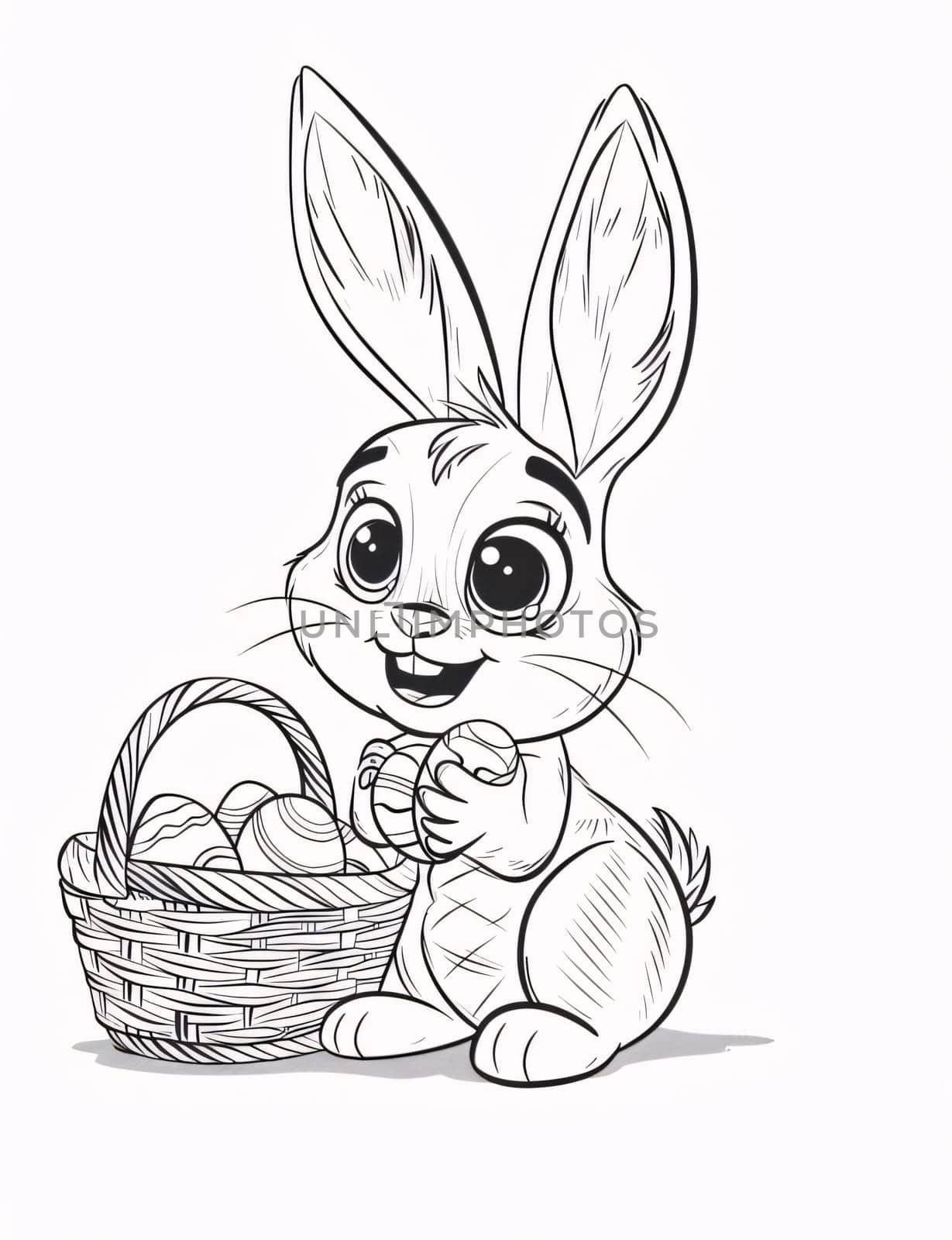 Feast of the Lord's Resurrection: Easter bunny with basket of eggs. Vector illustration for coloring book.