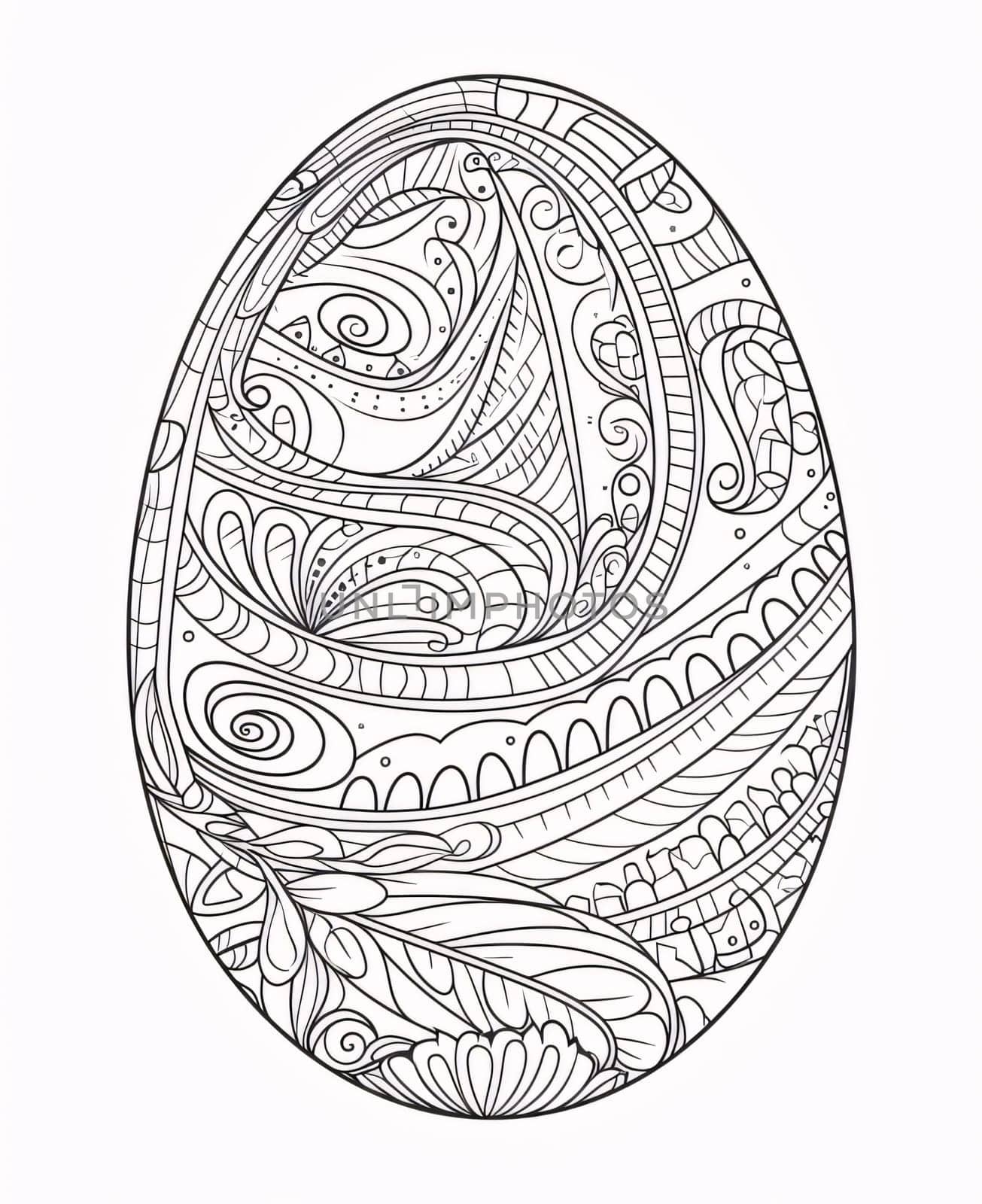 Easter egg coloring book for adults. Black and white egg with ornament on white background by ThemesS