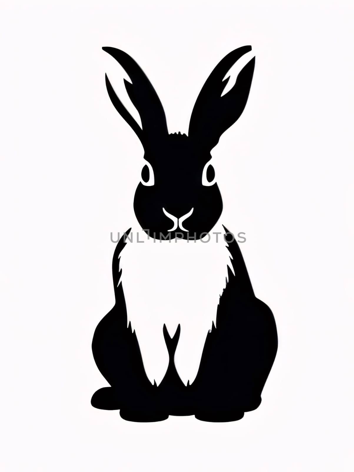 Feasts of the Lord's Resurrection: Rabbit silhouette isolated on white background. Black and white vector illustration.