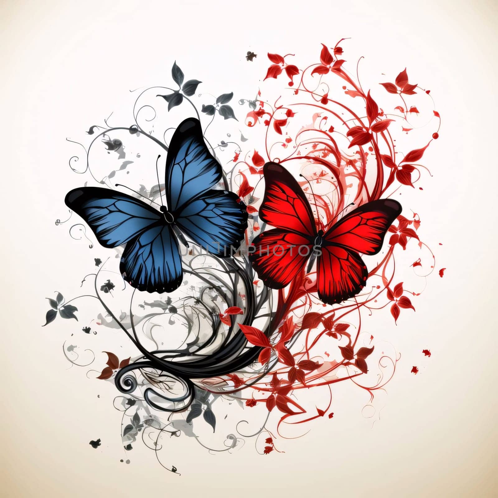 Beautiful spring illustration: Floral background with butterfly, element for design, vector illustration.