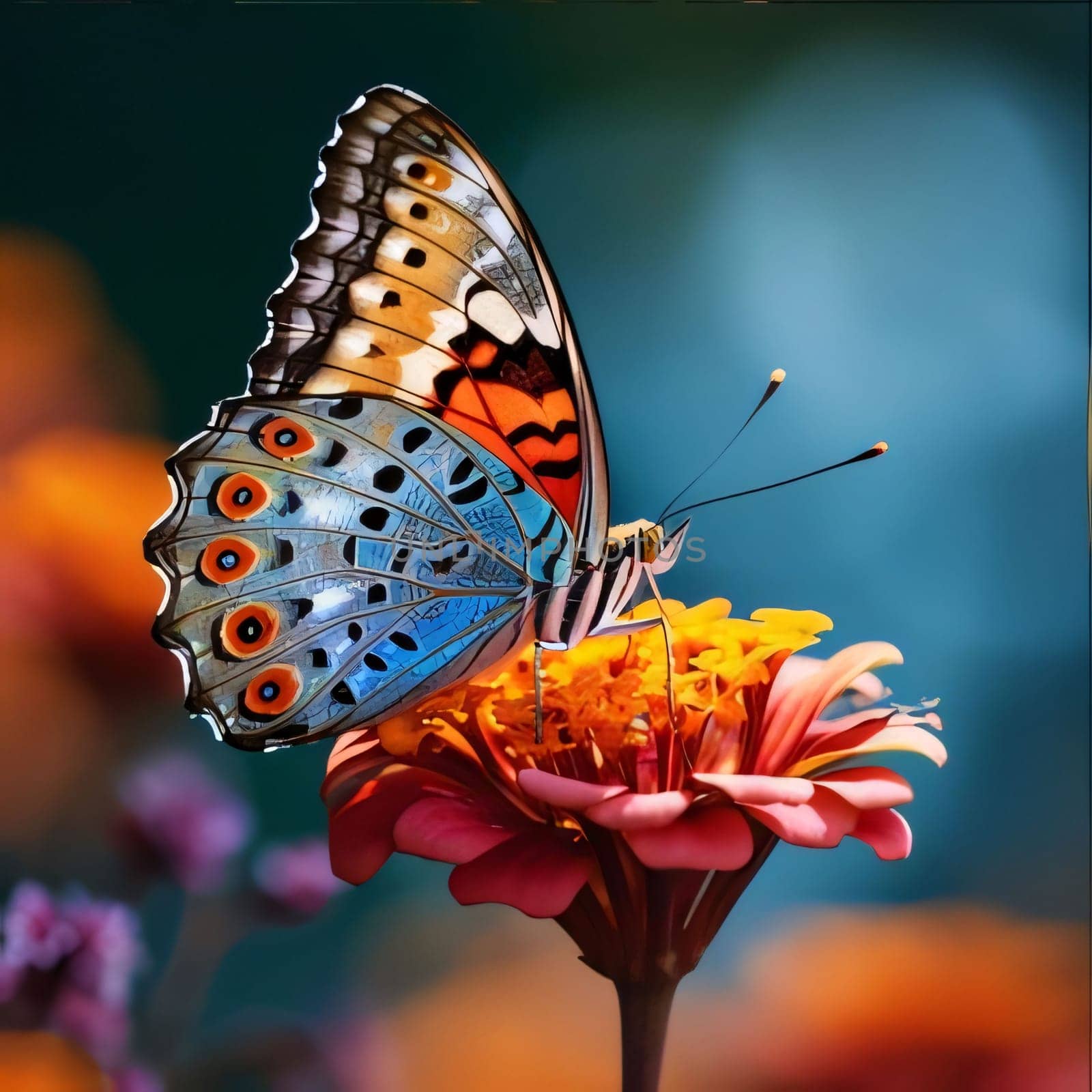 Beautiful spring illustration: Butterfly on a flower. Beautiful butterfly in the nature.