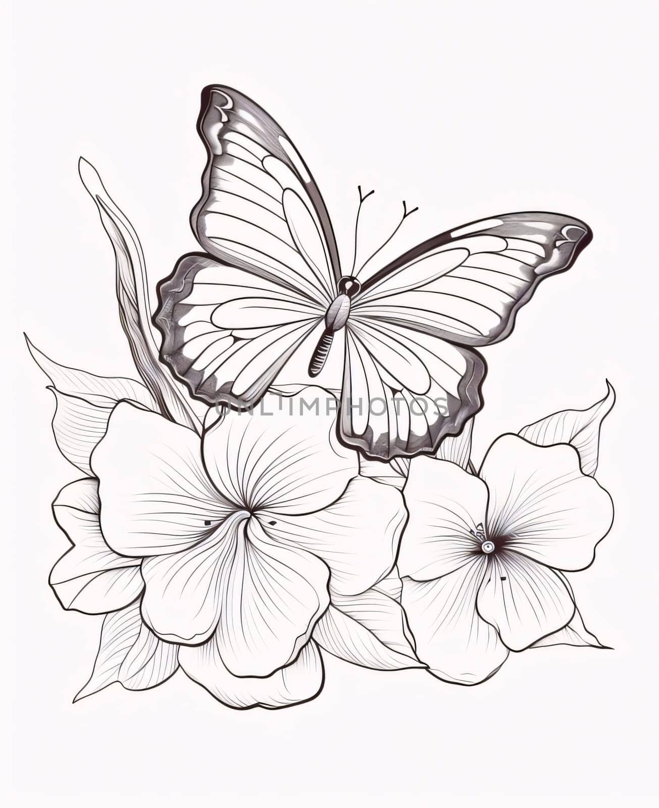 butterfly and hibiscus flower, sketch for your design by ThemesS