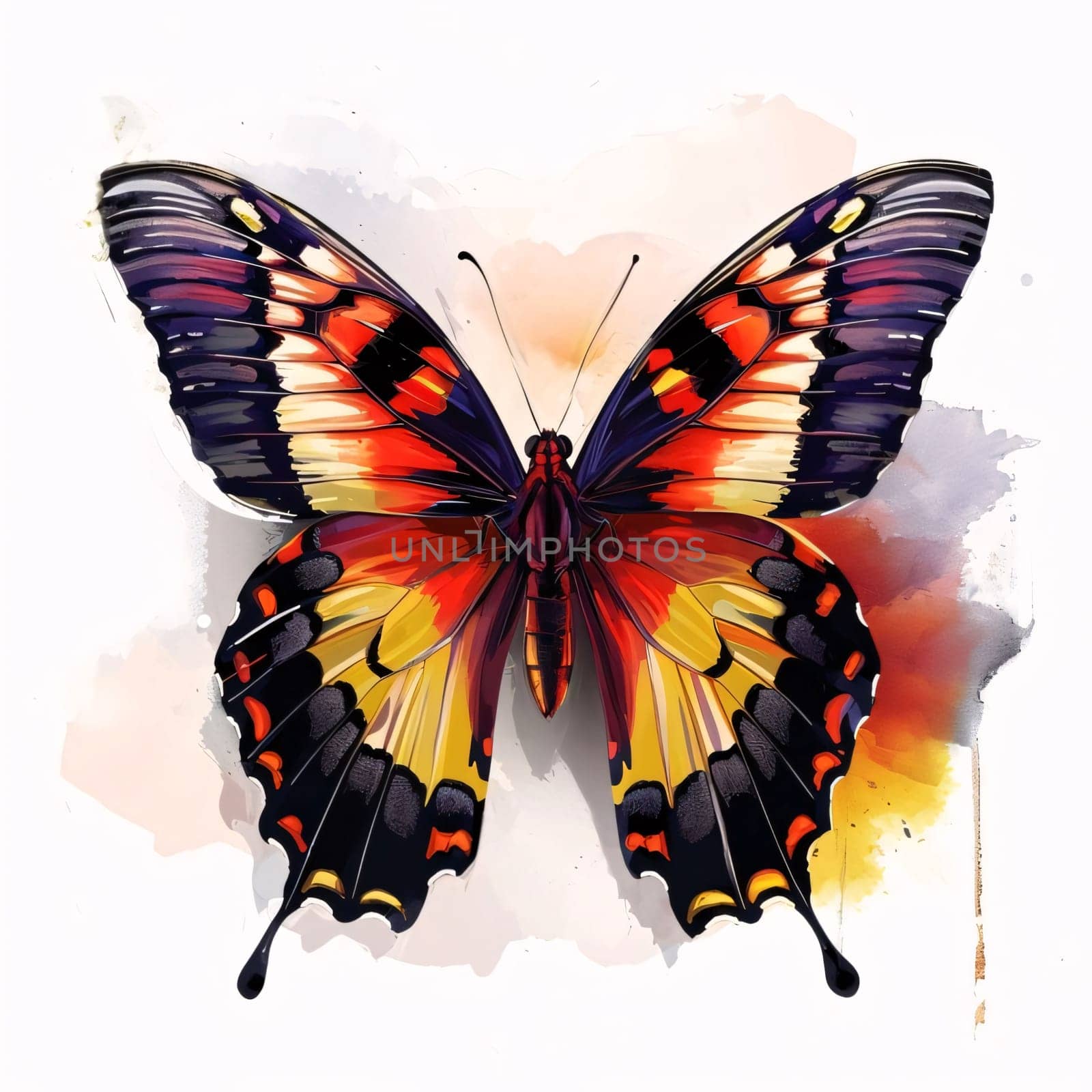 Beautiful spring illustration: Butterfly on a watercolor background. Hand drawn illustration.