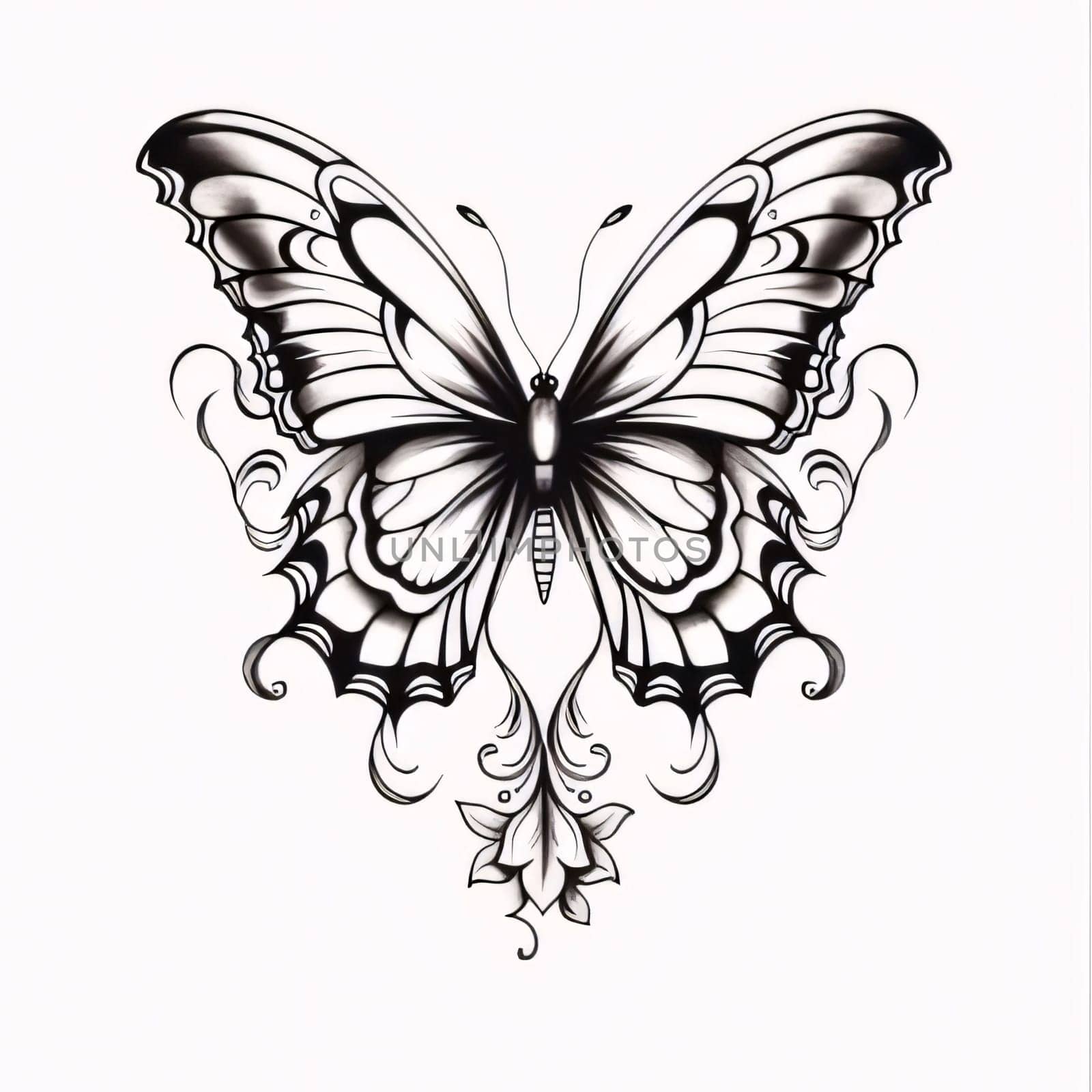 Beautiful spring illustration: Butterfly tattoo isolated on a white background. Vector illustration.