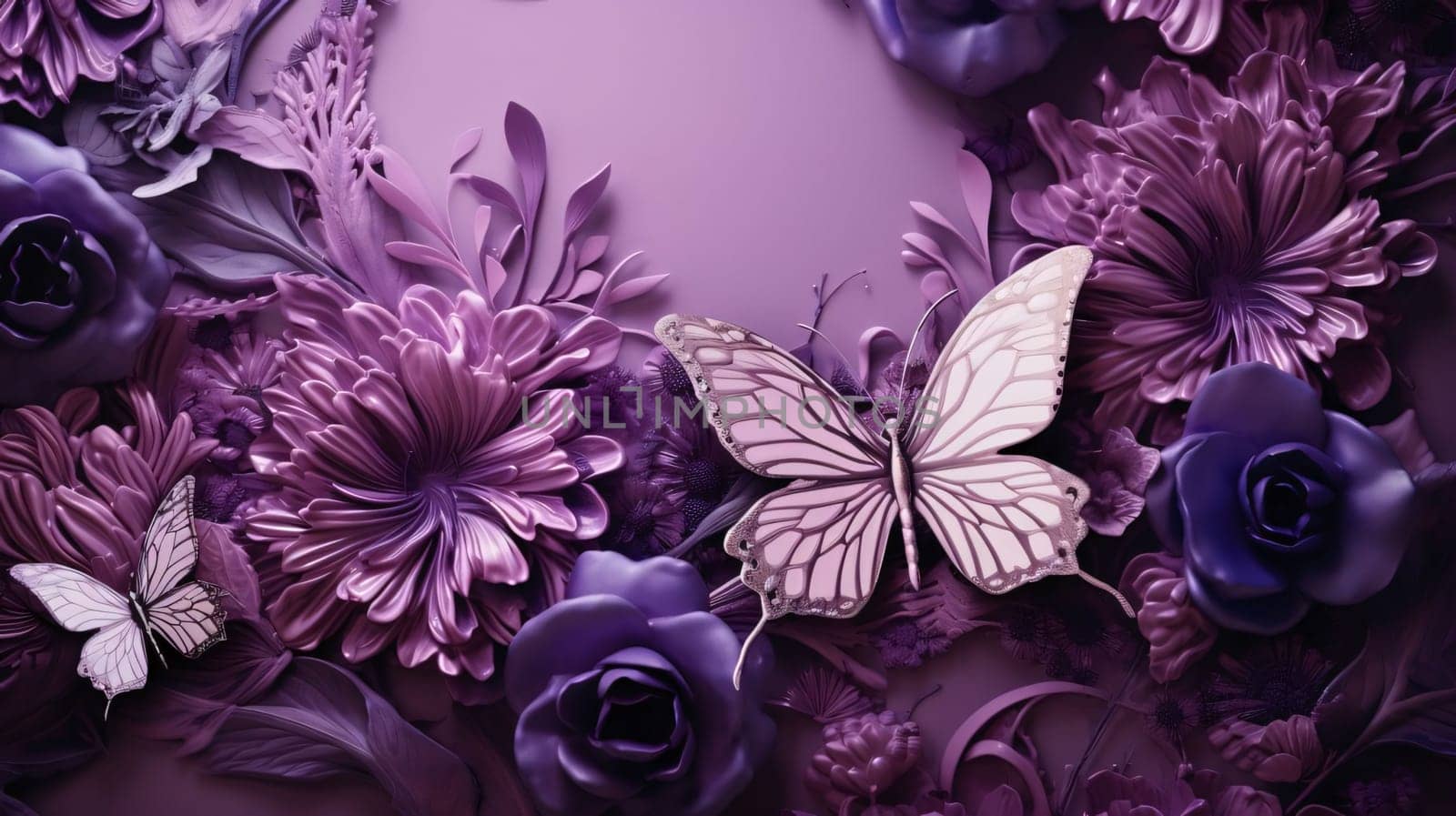 Beautiful spring illustration: Floral background with butterflies. 3d rendering, 3d illustration.
