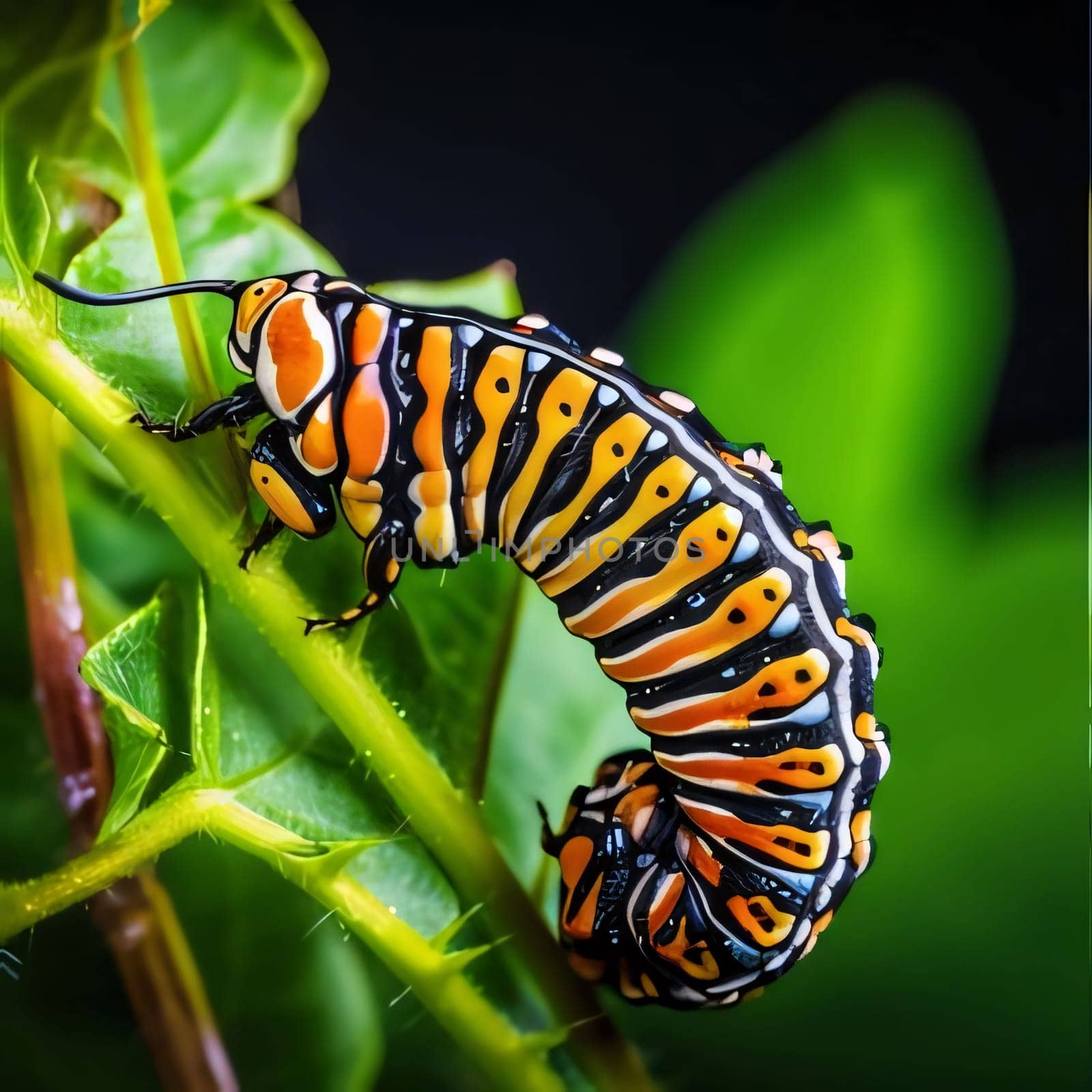 Beautiful spring illustration: Caterpillar of the Papilio machaon butterfly.