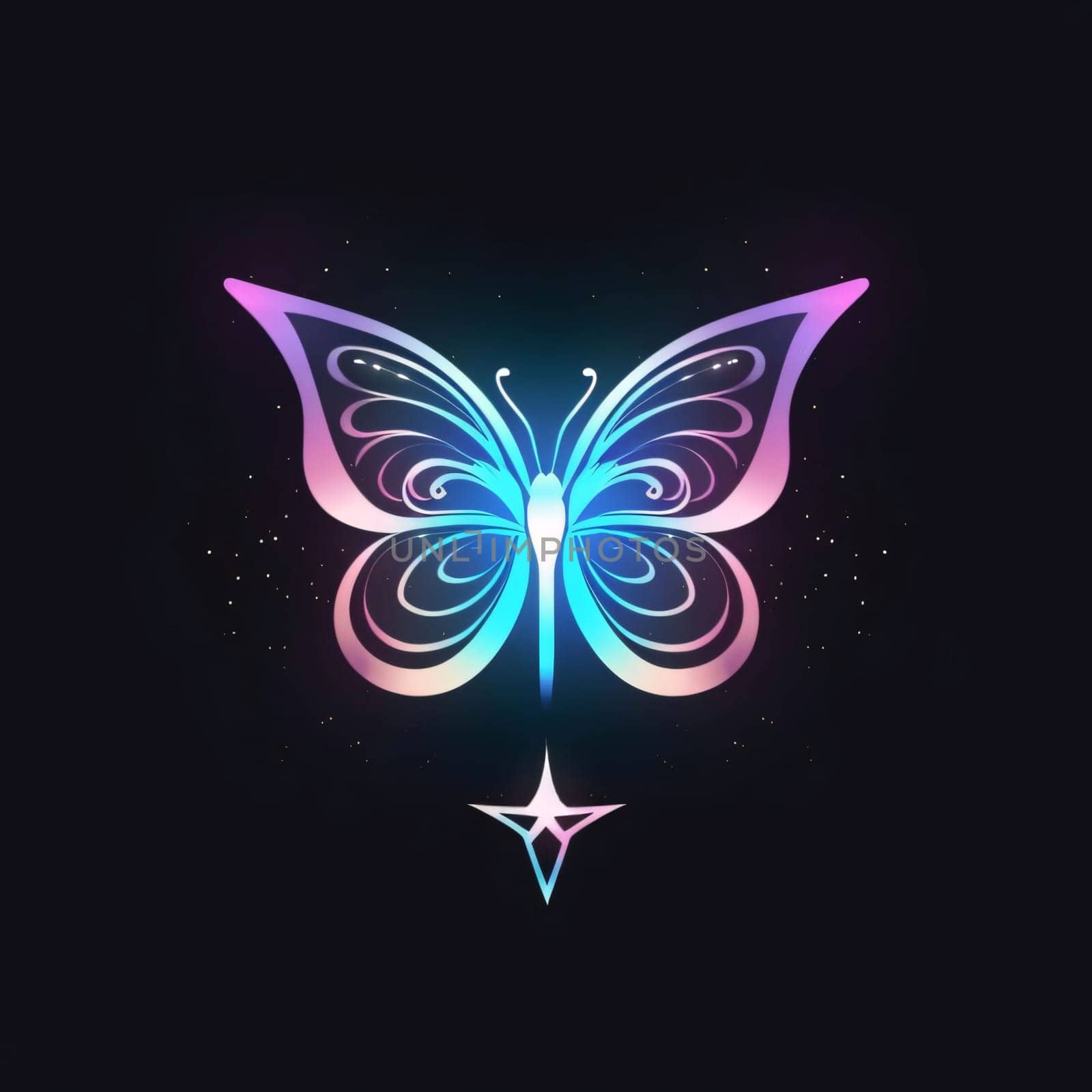 Beautiful spring illustration: Butterfly icon in neon style on dark background. Vector illustration.