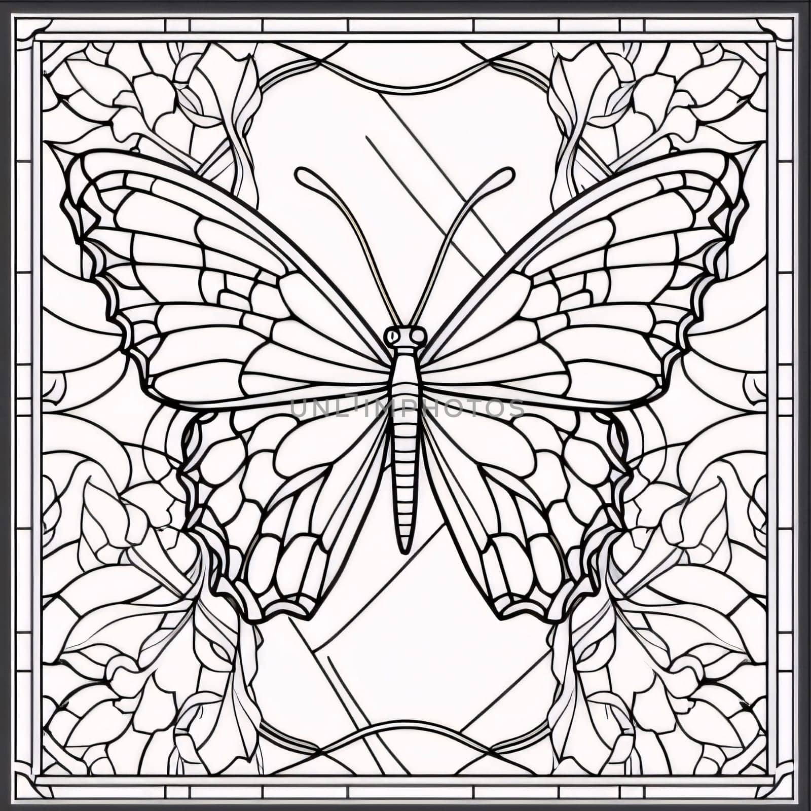 Beautiful spring illustration: Illustration in stained glass style with abstract butterfly on white background, square image