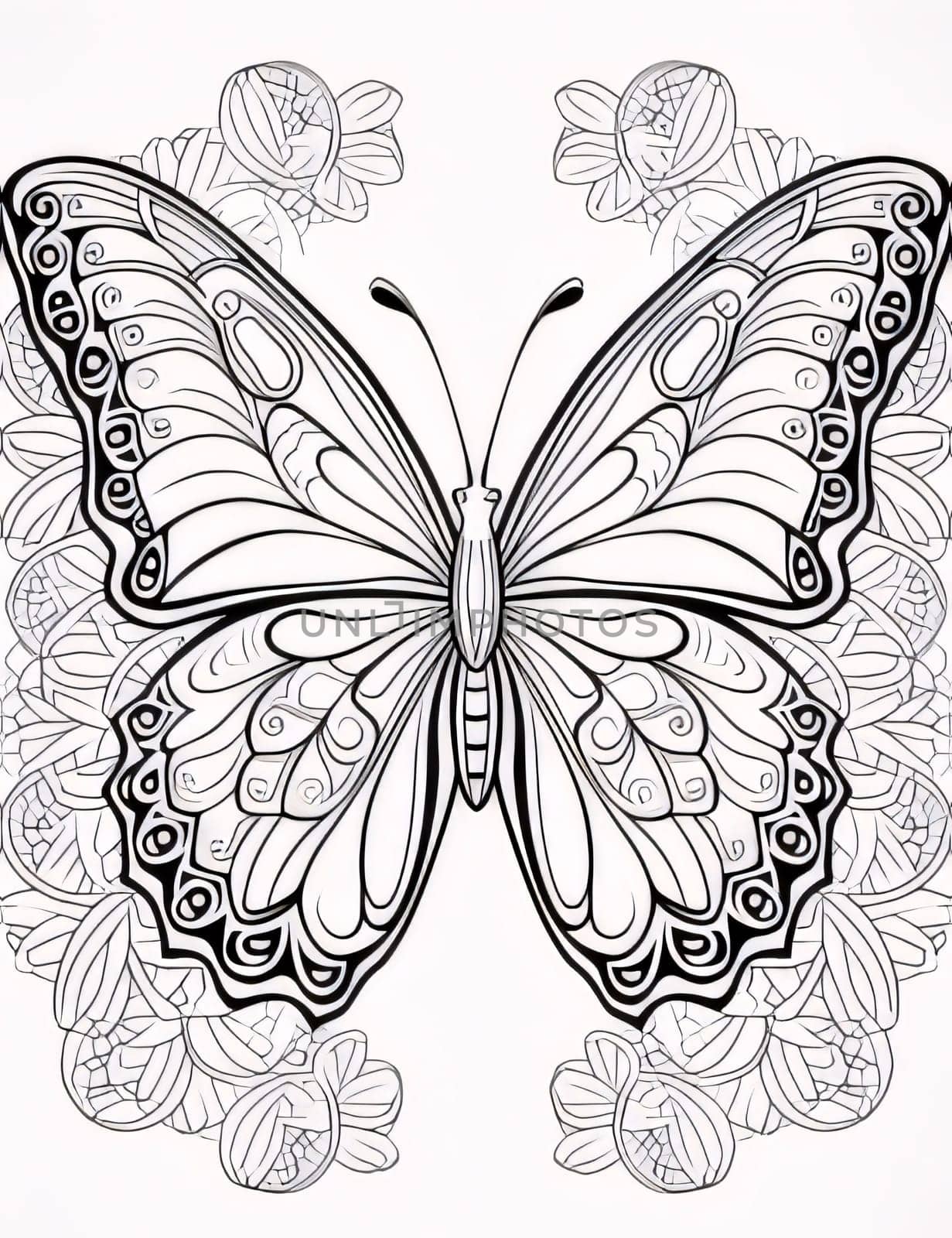 Beautiful butterfly with floral ornament on a white background. Vector illustration. by ThemesS