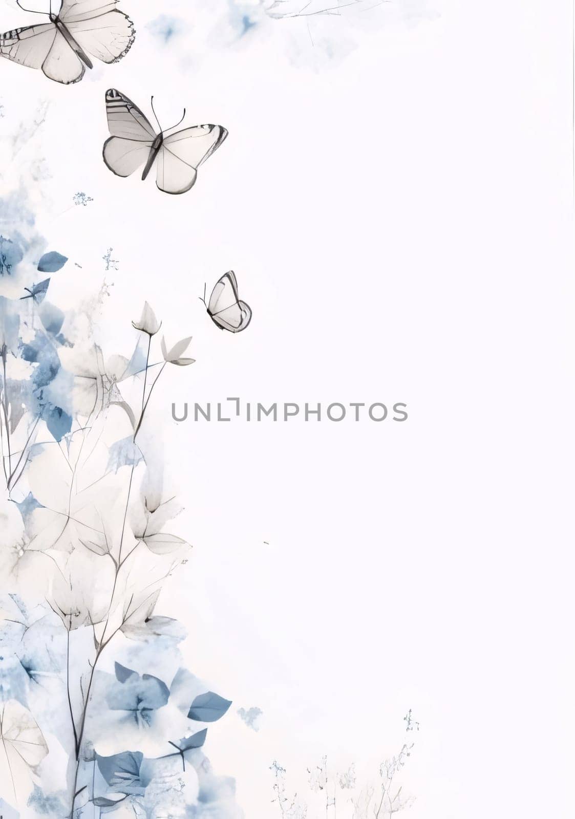 Watercolor background with hydrangea flowers, leaves and butterfly by ThemesS