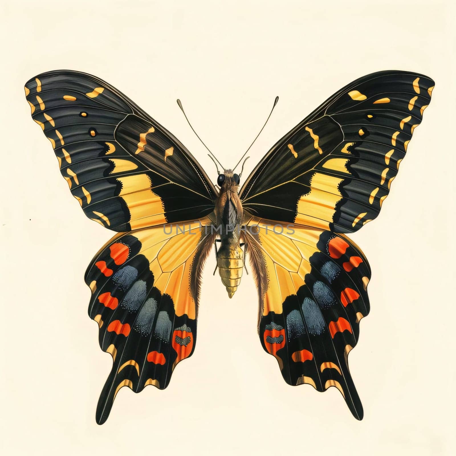 Beautiful spring illustration: Butterfly Papilio machaon isolated on white background