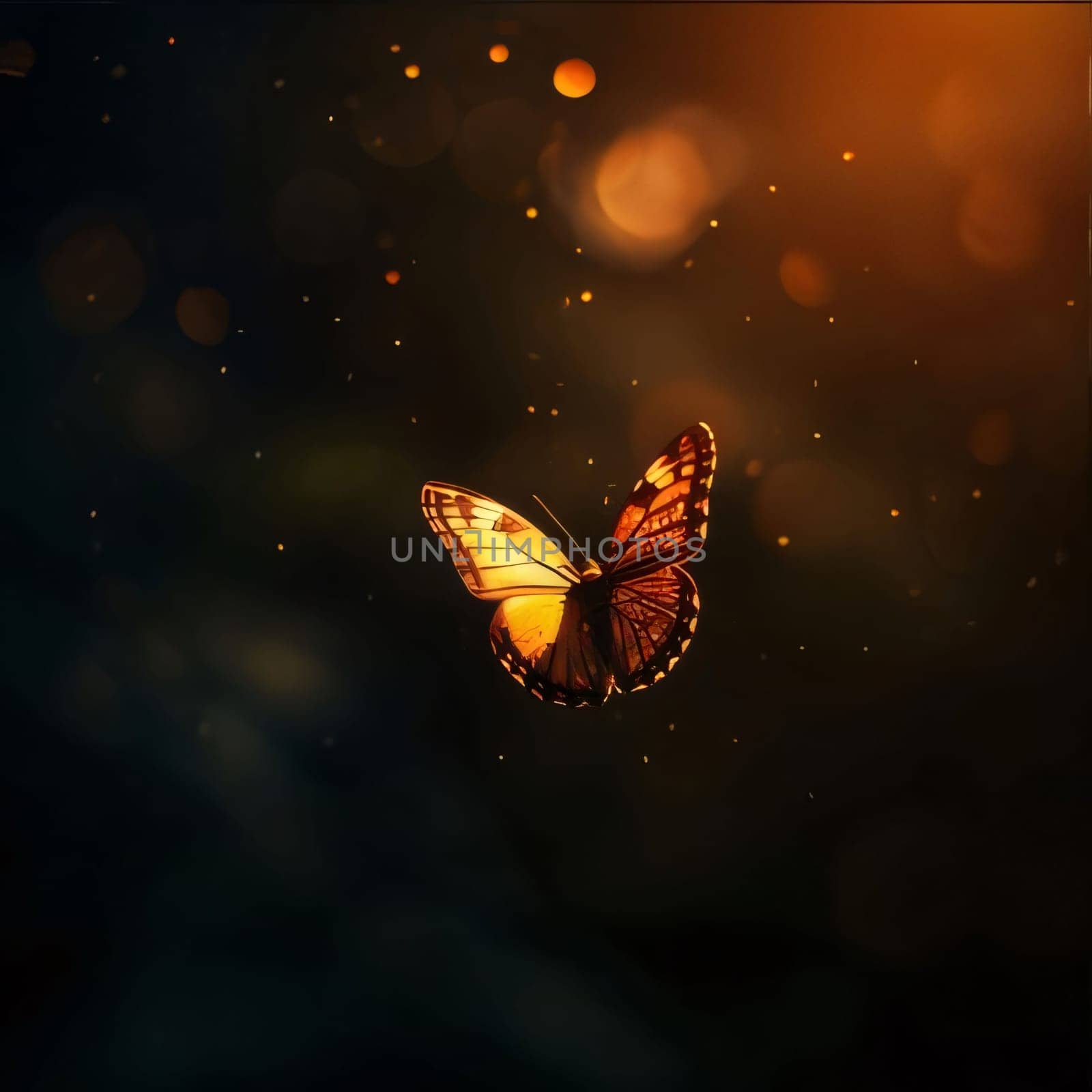 Abstract illustration: Butterfly with bokeh effect on dark background. Vector illustration.