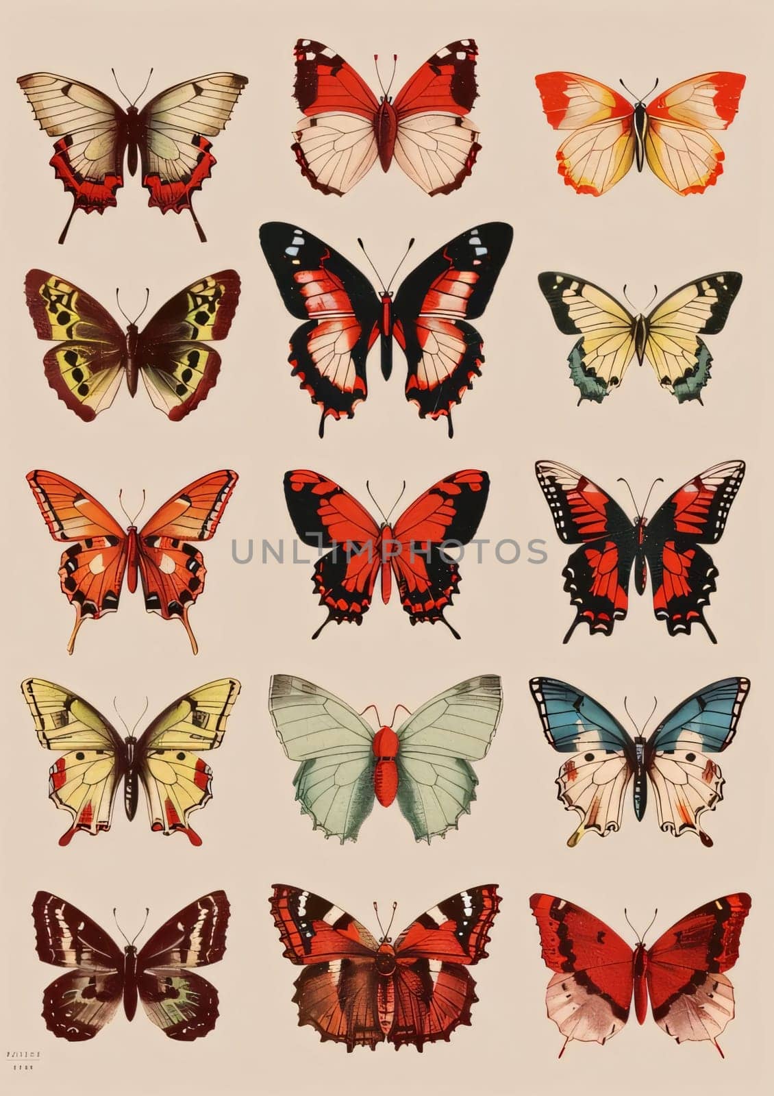 Beautiful spring illustration: butterflies collection in vintage style, vector illustration eps10