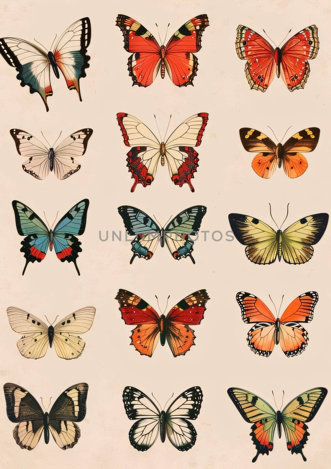 Butterflies collection isolated on old paper background. Vector illustration. by ThemesS