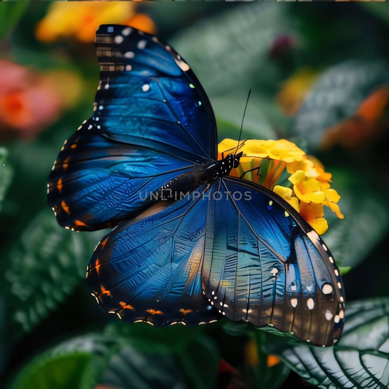 Beautiful spring illustration: Beautiful butterfly on a flower in the garden. Close up.