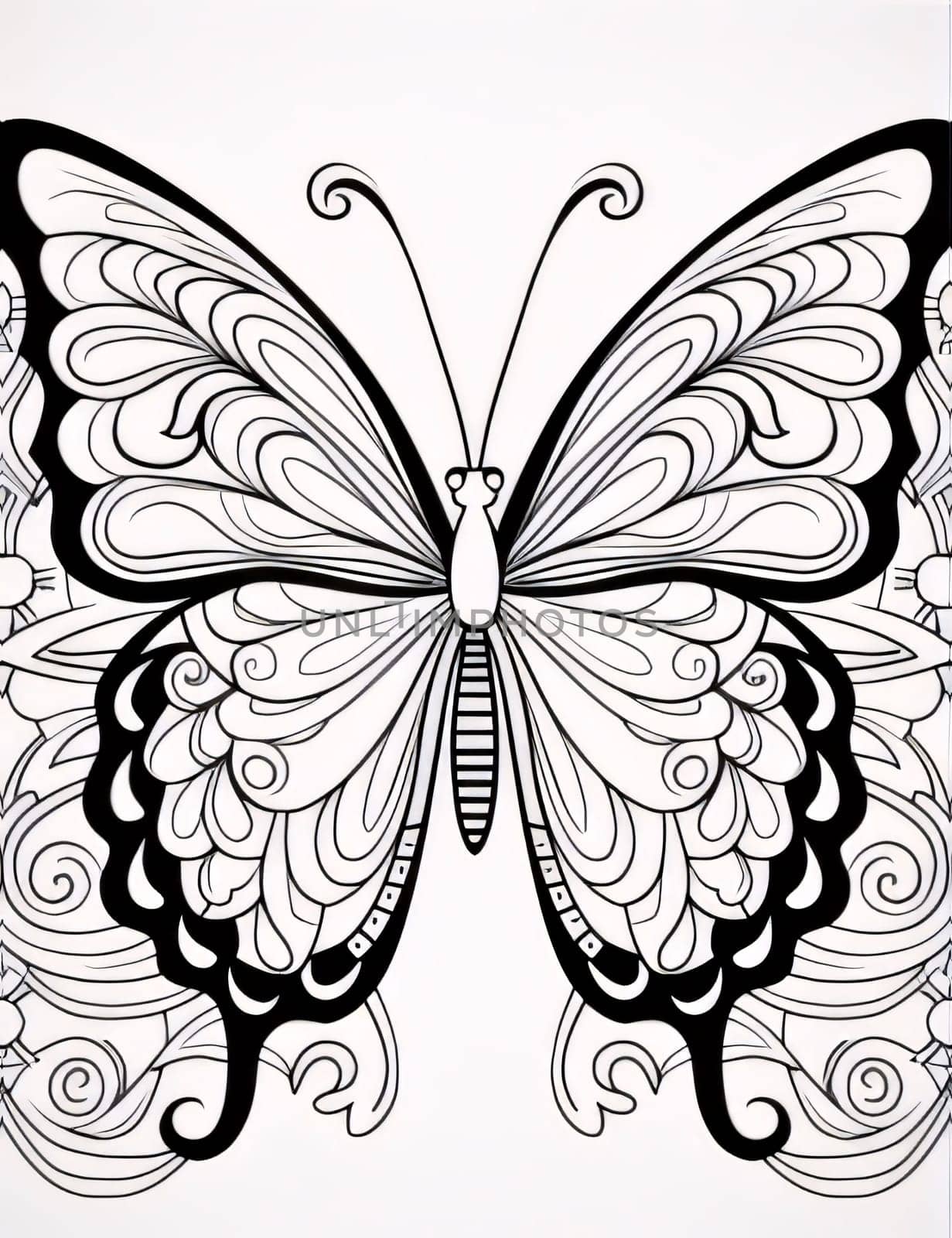 Butterfly with ornament on white background. Hand drawn illustration. by ThemesS