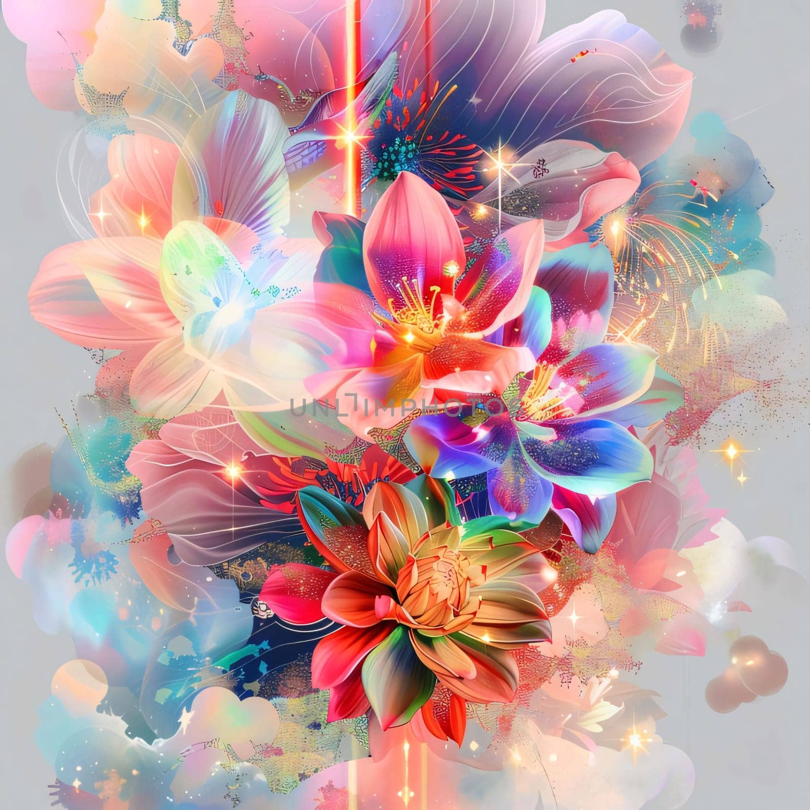 Bright colorful flowers, abstract concept with bright luminous background. Flowering flowers, a symbol of spring, new life. A joyful time of nature awakening to life.